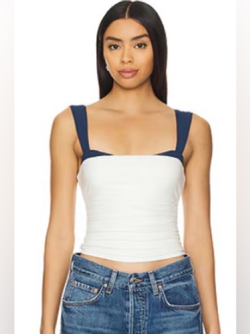 New Free People 2 Tone Tank White/Navy Combo in Size M